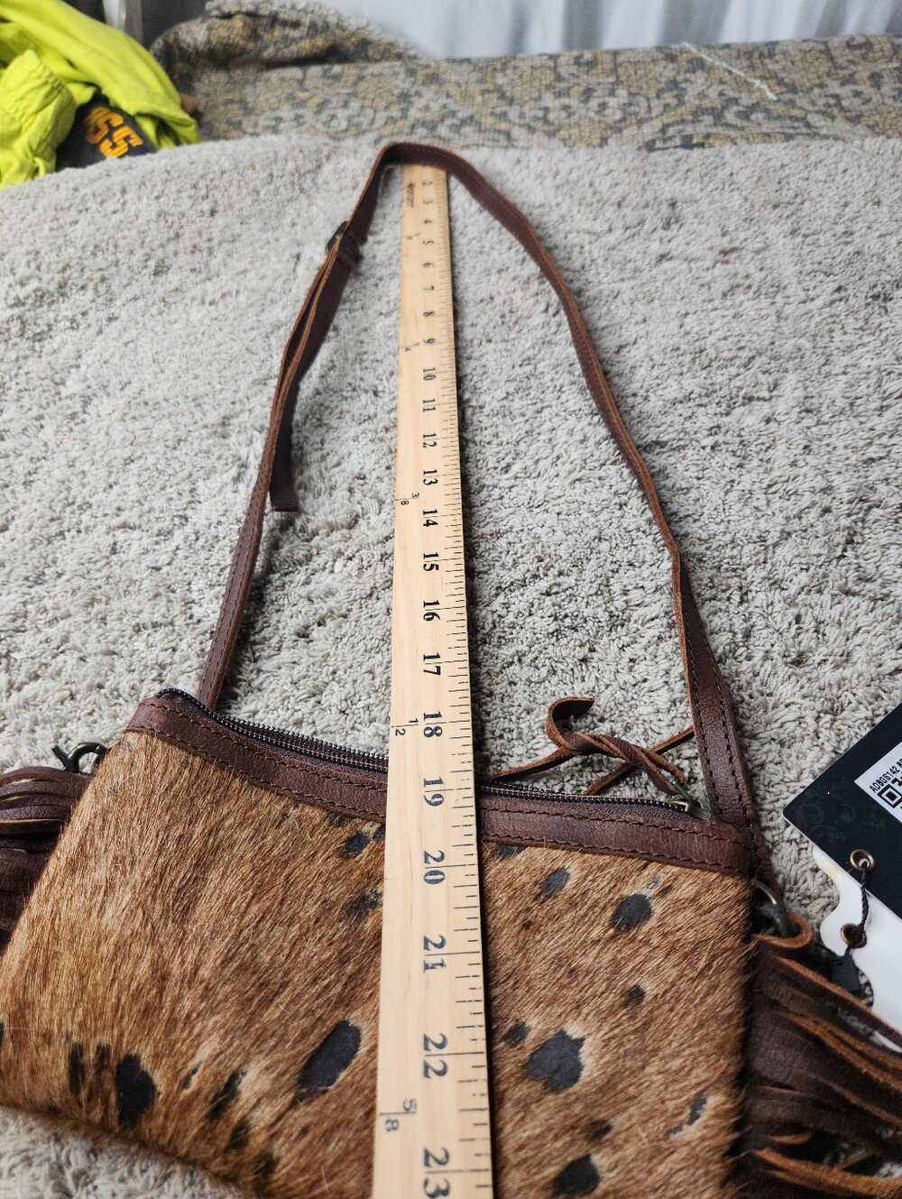 Brown & White Leather Crossbody Purse With Fringe - American Darling - Picture 6 of 16